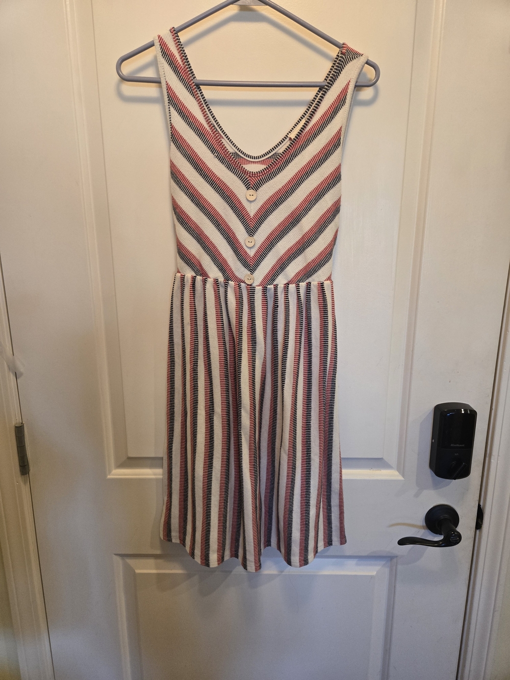 Caution To The Wind Striped Knit Dress in White, Red, and Navy